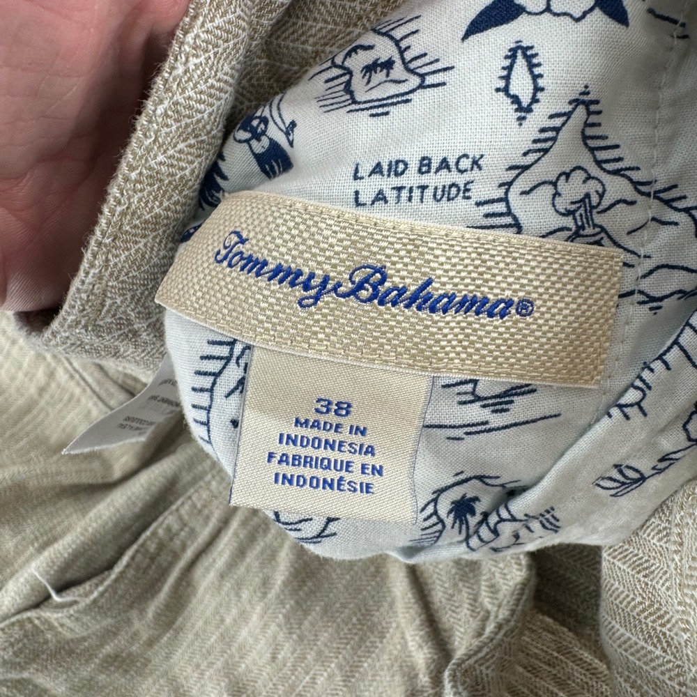 Tommy Bahama Laid Back Latitude Mens Shorts Tan Beige Striped Flat Front Size 38 - Picture 2 of 2